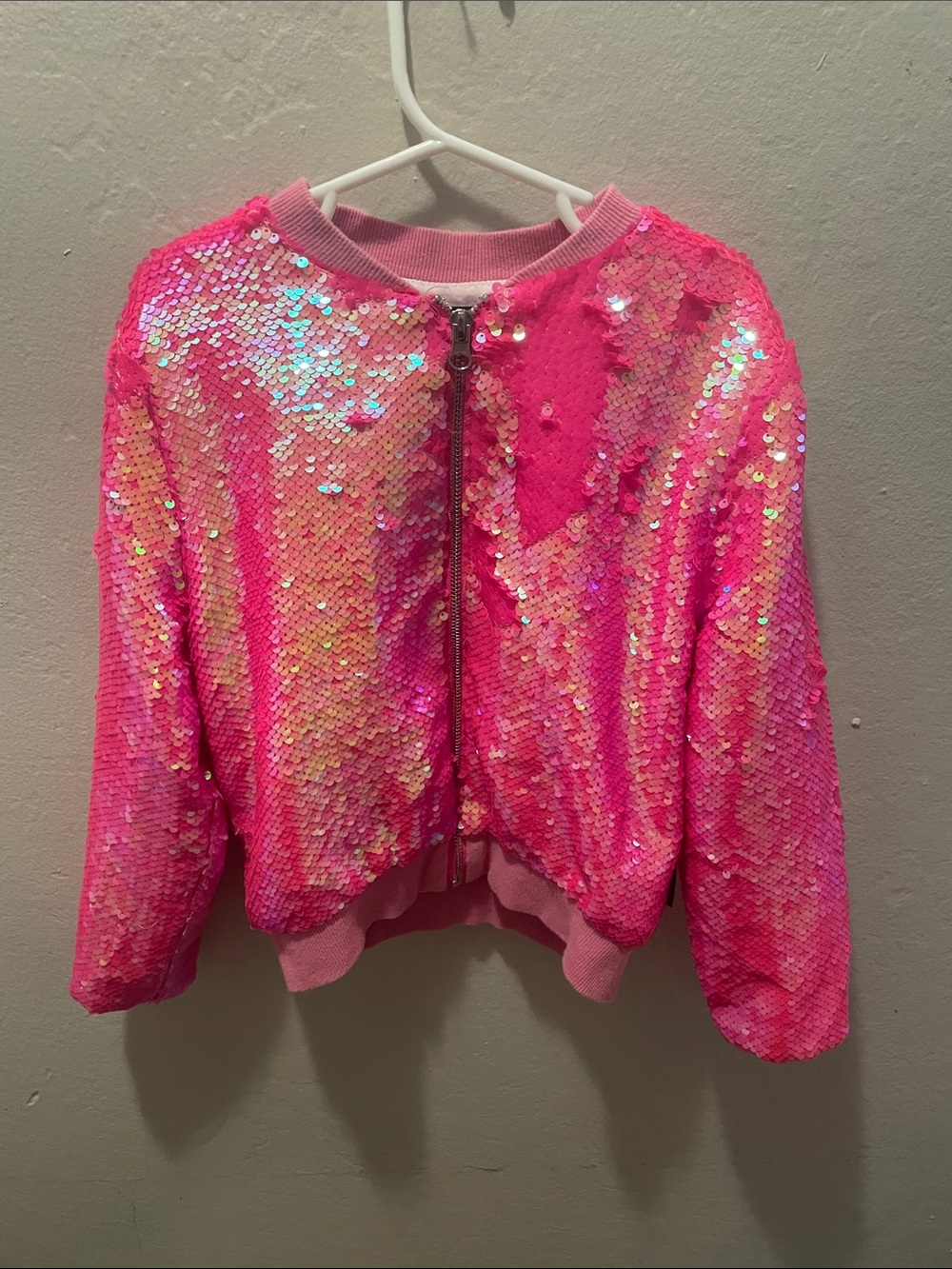 Nickelodeon Girls' Hot Pink Sequin Zip Jacket size 6/small